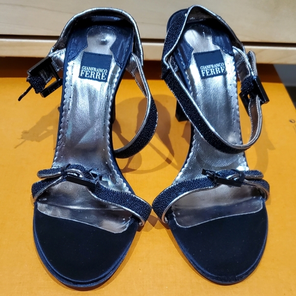 Gianfranco Ferre Vintage Black Open Toe Sandals Heels Size 39.5 / US 9.5 - Picture 3 of 12
